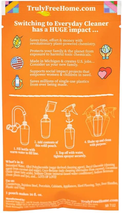 Truly Free Everyday Cleaner Kit - Multipurpose Cleaner Spray, Kitchen Counter Cleaner, Natural Cleaning Products, Multi-Surface Household Solution, 16 oz Reusable Empty Bottle + Two Fills, 3 oz ea.