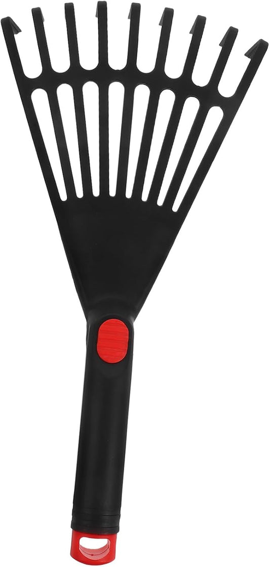 UKCOCO Small Plastic Leaf Rake for Gardening, Garden Hand Rake with Handle, Lightweight Plastic Gardening Tool for Flower Beds and Yard Cleanup, Black, 13. 4 Inch