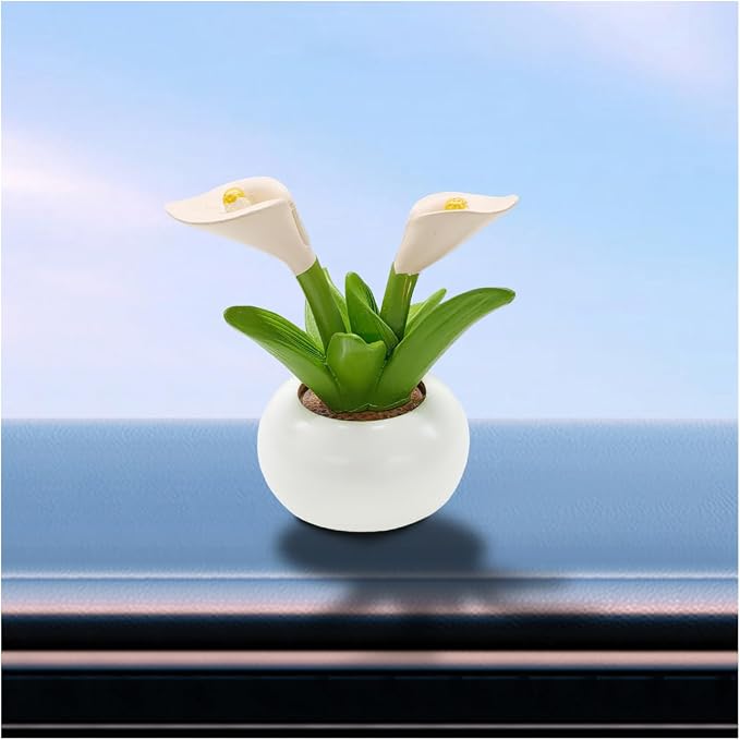 Mini Flower Car Dashboard Decoration - Cute Potted Plant Resin Figurines Car Desk Center Console Decoration - Aesthetic Auto Interior Ornament Accessories Funny Presents for Women (Calla)