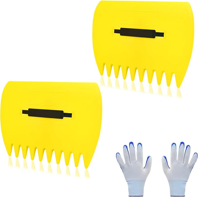 Leaf Scoops Hand Rakes, Leaf Scoops and Claws with Gloves, Lightweight Plastic Leaf Scoop, Large Leaf Grabbers for Picking Up Leaves, Clippings, Grass(1 Set, Yellow)
