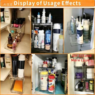 Yieach 2 Tier Pull Out Cabinet Organizer and Medicine Cabinet Storage for Supplement,Vitamin,Medication and Pill Bottle,10.4" Deep Pantry Organizers Drawer,Under Sink Organizer for Bathroom,Cupboard