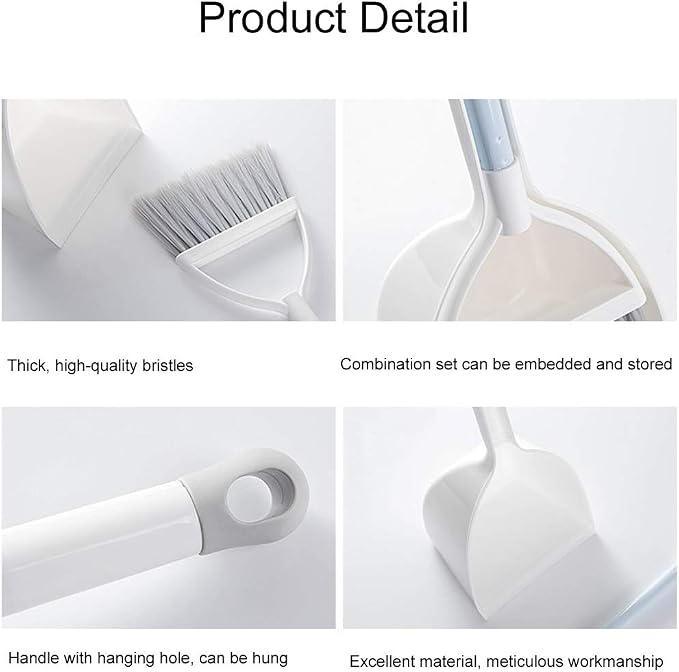 Mini Broom and Dustpan, Home Kitchen Sweeping for Kids(White+Gray)