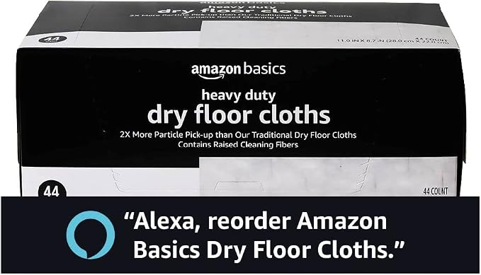 Amazon Basics Heavy Duty Dry Sweeping Cloths, Floor Cleaning, Multi-Surface, Disposable, Trap Dust, Dirt & Pet Hair, Fits Swiffer Sweeper Mop Heads, 44 Count