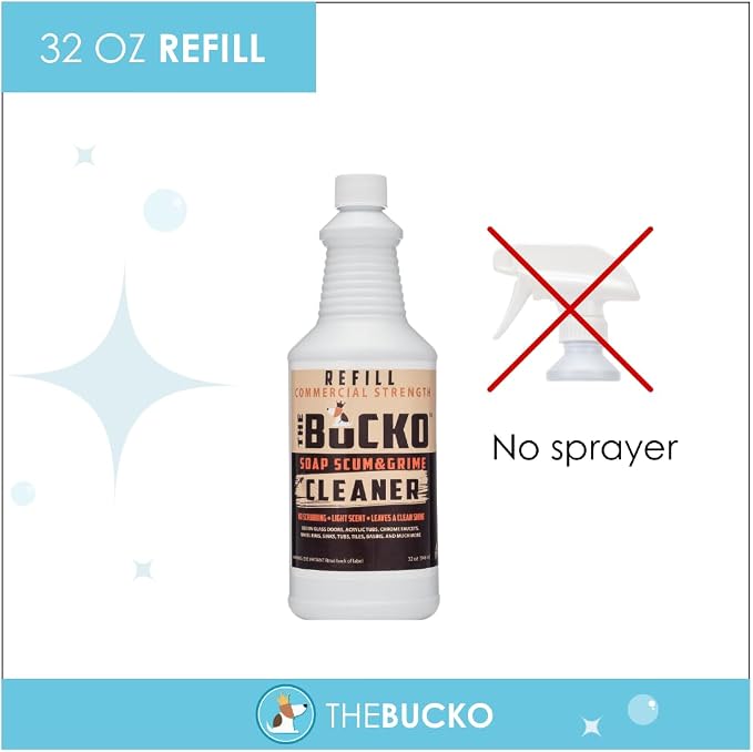 Soap Scum Remover and Grime Cleaner, Commercial Strength Bathroom Shower, Tub, Glass Cleaner, No Bleach, No Harsh Chemicals, 32 oz refill (no sprayer)