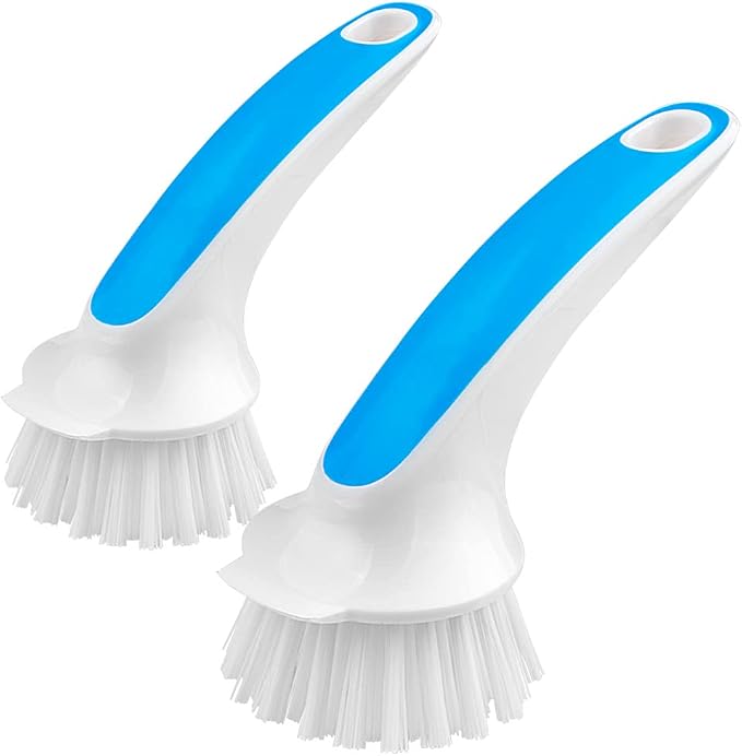 MR.SIGA Pot and Pan Cleaning Brush, Dish Brush for Kitchen, Lake Blue, Pack of 2