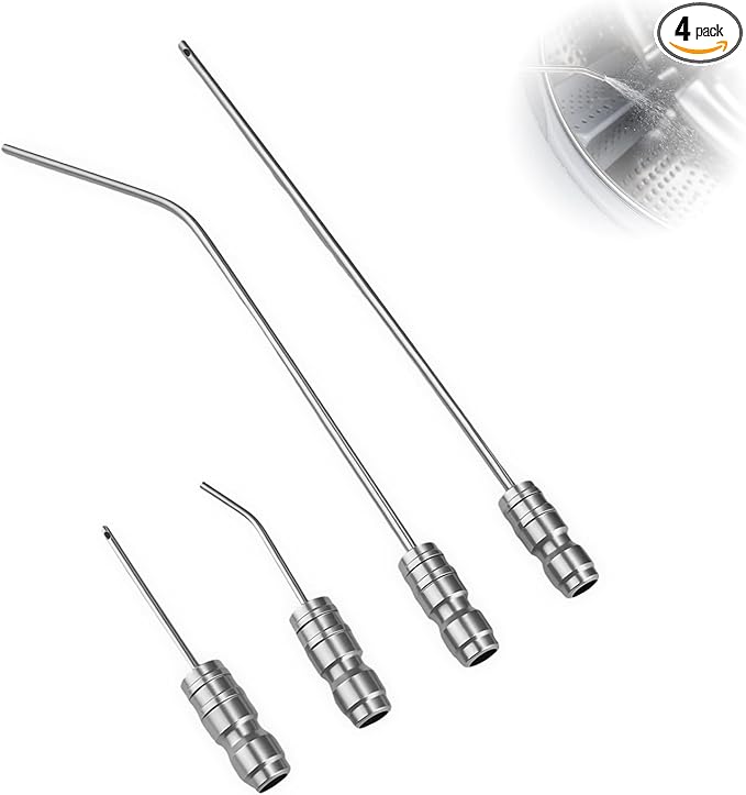 Pressure Washer Needle Nozzle Kit,4 Pack Stainless Steel Flush Wand Tips | 1/4-Inch Quick-Connect Side-Spray Nozzles, for Cleaning Car Crevices, Tires, Door Jambs, Washing Machines AC Coils