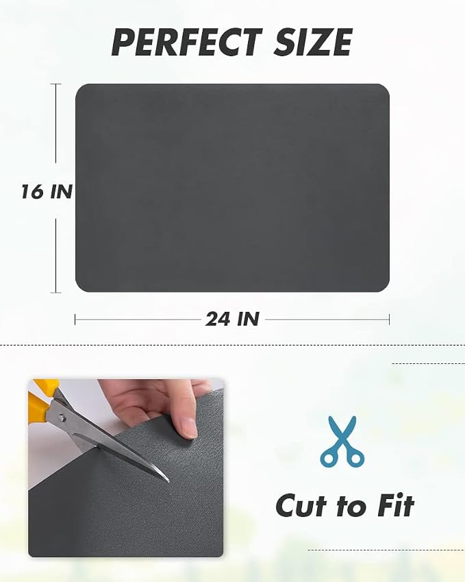 AMOAMI-Coffee Mat Hide Stain Rubber Backed Absorbent Dish Drying Mat for Kitchen Counter-Coffee Bar Accessories Fit Under Coffee Maker, Espresso Machine, Pot, Dish Rack,16"x24" Dark Grey