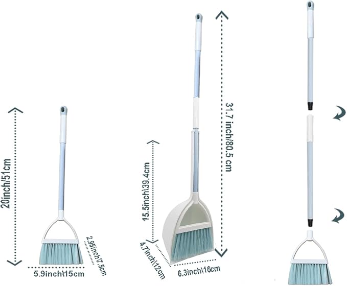 Mini Broom with Dustpan for Kids,Little Housekeeping Helper Set (White+Blue)