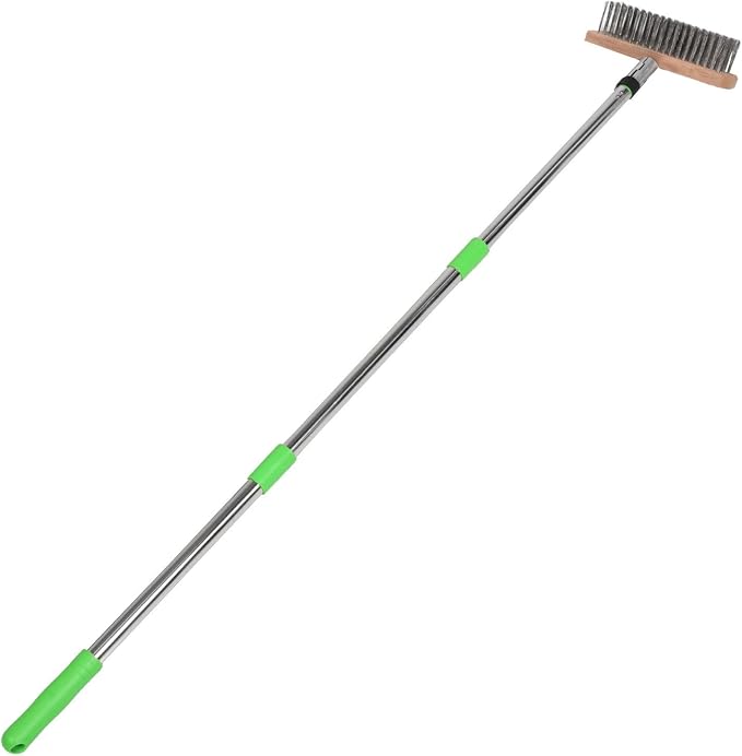 DOITOOL Long Handle Outdoor Moss Removal Stainless Steel Scrubber Brush with Hard Bristle for Efficient Cleaning of Pool Walls and Patio Floors Garden and Sidewalk Cleaning Tool