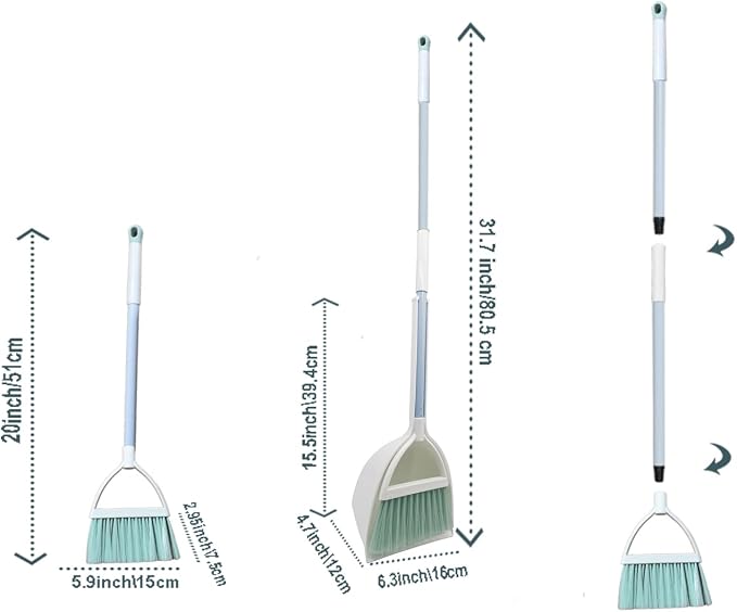 Mini Broom with Dustpan for Kids,Little Housekeeping Helper Set (White+Green)