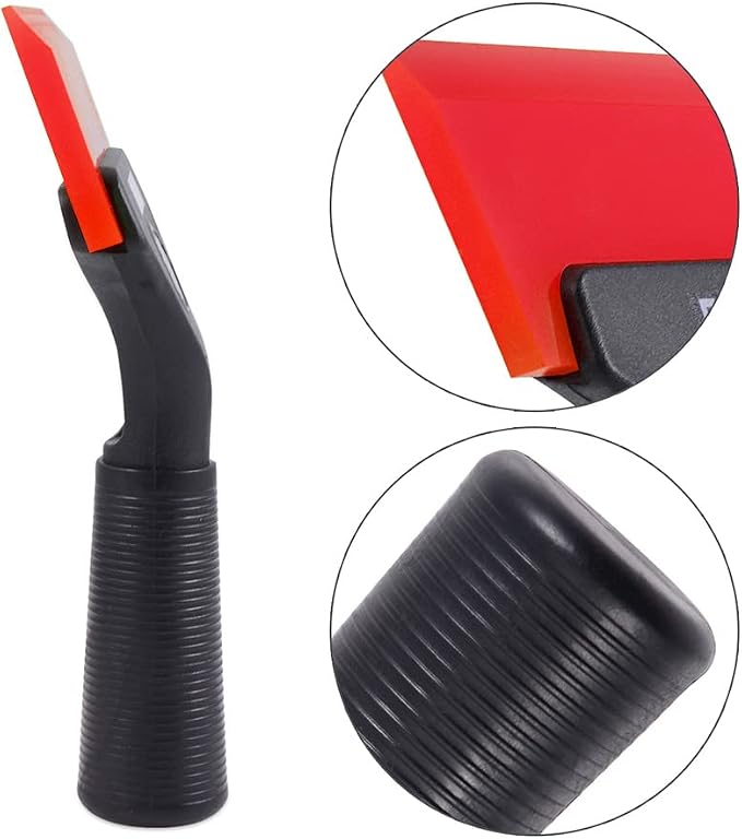 FOSHIO Small Squeegee with 5 Inch Rubber Blade Mini Wiper Window Tinting Tools for Mirror Glass Window Cleaner with Non-Slip Handle (Red Blade)