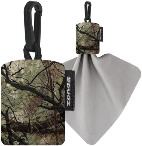 SPUDZ Classic Microfiber Lens Cleaner – Clip-On Pouch, Washable – for Binoculars, Scopes, Glasses, Screens | Classic | Camo, 10 x 10 Inch