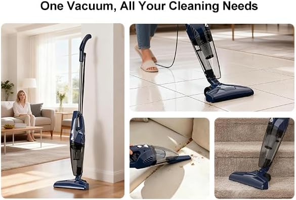 Corded Small Vacuum Cleaners for Home Stick Lightweight VA001 | Powerful Suction, Self-standing, HEPA, Handheld with 180°Left-Right Steering for Pet Hair Hard Floors Carpet Car Office