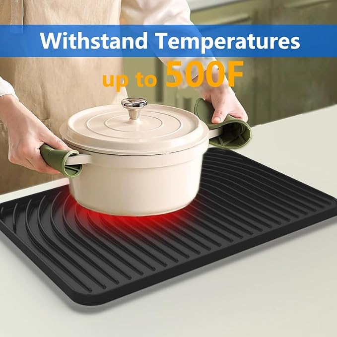 Dish Drying Mat for sink with a bulged edge,18"×12"Silicone Self-Draining | Various sizes and colors,Self-Draining Slope Structure,Enabling faster drying,Heat-Resistant,Easy to clean,Food-grade