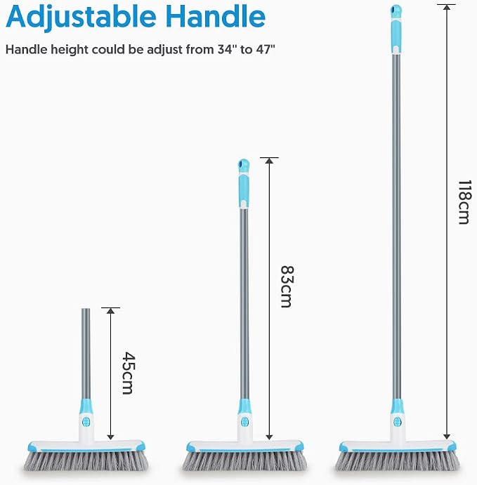 Floor Scrubber with Long Handle, 2 in 1 Scrubbing Brush Stiff Bristle Shower Cleaning Brush for Bathroom, Kitchen, Tub, Carpet, Grout, Tile(Blue)