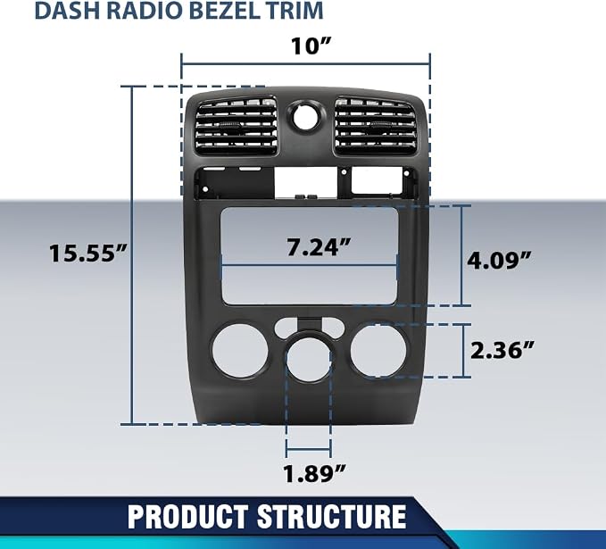 PIT66 Radio Dash Bezel Trim Panel Fit Chevy Colorado GMC Canyon 2004-2012 | Radio Dash Bezel Trim Panel Compatible with Chevy Colorado GMC Canyon 2004-2012 Black