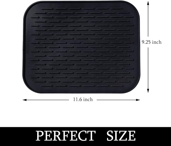 Small Dish Drying Mat, Silicone Dish Mats for Kitchen Countertop, 11.5"x9.1", for Rack Over the Sink, Pots, Pans, Glassware, Silverware, Stemware, Car Center Cap, Dishwasher safe, Reusable