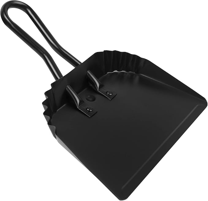 Heavy-Duty Metal Dust Pan-10”Wide Handheld Angled Dustpan with Grip Handle | Stainless Steel Dust Pan with Handle,Precision Edge for Small Debris,Black Hanging Dustpan for Home,Fireplace Ash,Wood Stove