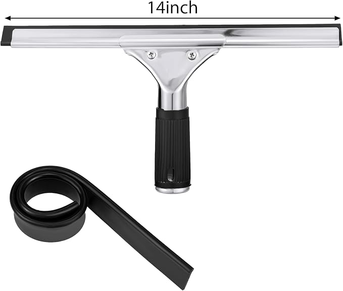 6 Pcs 14'' Professional Steel Window and Glass Squeegee with Replacement Rubber Glass Cleaning Heavy Duty Squeegee for Window Cleaning and Streak Free Results
