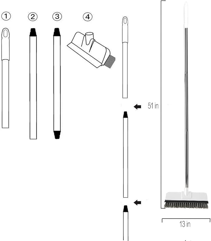 Floor Scrub Brush with Long Handle 2 in 1 Scrape Brush Stiff Bristle Floor Scrubber with Squeegee Cleans Kitchen, Wall, Tile, Grout, Tub for Cleaning Patio Bathroom Garage Wall Deck