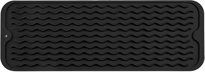 MicoYang Silicone Dish Drying Mat for Multiple Usage,Easy clean,Eco-friendly,Heat-resistant Silicone Mat for Kitchen Counter,Sink,Bar,Bottle,or Cup Black M 17 inches x 6 inches