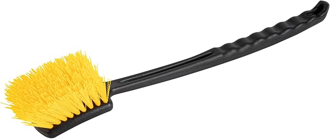 Restaurantware Heavy-Duty Scrub Brush 1 Count 20Inch Plastic Handle - Industrial Utility Cleaning Brush with Ergonomic Grip - Stiff Yellow Bristles for Commercial Kitchen Or Tire Cleaning