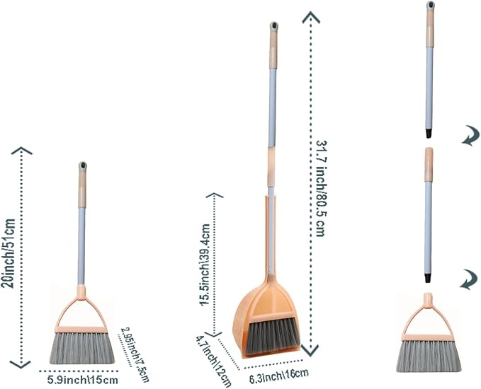 Mini Broom with Dustpan for Kids,Little Housekeeping Helper Set (Light Orange)