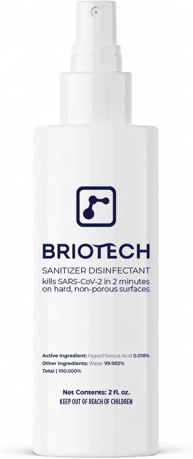 BRIOTECH Sanitizer Disinfectant Hypochlorous Spray, Kill 99.99% of Viruses & Bacteria, Control Mold, Eliminate Odor, Gentle for Nurseries, Food Contact Surface Sanitizer, 2 fl oz Travel Size