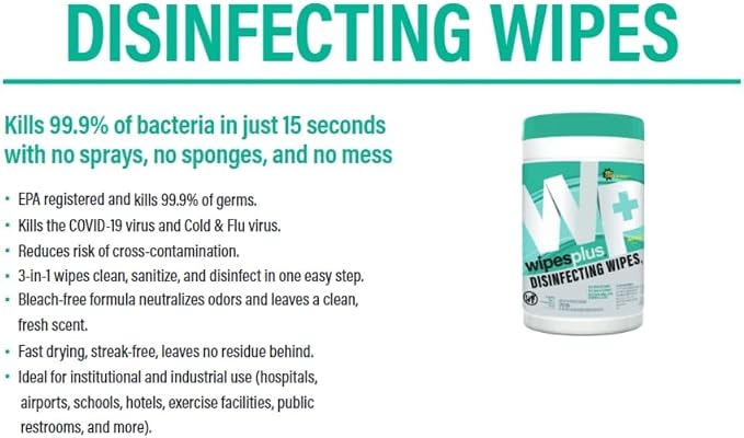 WIPESPLUS Disinfecting Surface Wipes Canister Bleach Free with Lemon Scent for Home and Business, 240 Count