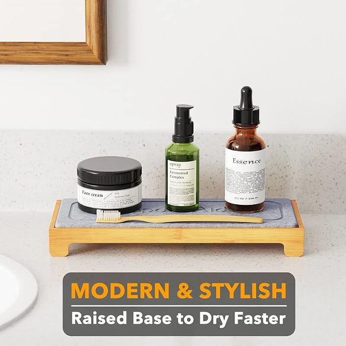 SpaceAid DryingNeat Instant Dry Sink Caddy Organizers, Kitchen Sponge Soap Holder Dispenser, Countertop Fast Drying Counter Tray Rack (Bamboo, Gray)