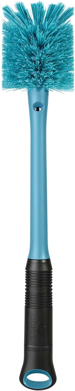 MOSOLAN 2-in-1 Water Bottle Brush and Straw Cleaner Brush, Long Handle Scrub Brush with Replaceable Head for Water Bottles, Glasswares, Mugs, Flasks, Tumblers and Kitchen Sink, Smokey Blue, 1 Pack