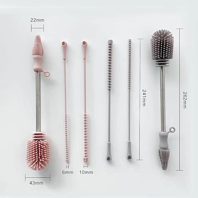 Haakaa Silicone Cleaning Brush Kit – Household Cleaning Brushes for Bottles and Crevices – Food-Grade Silicone: Dishwasher Safe (Brush-Champagne)