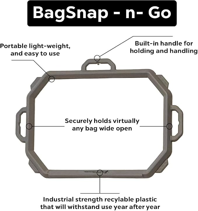 Large SnapRing Trash Bag Holder | Heavy Duty Garbage Opener Frame for 33–95 Gallon Contractor Lawn Leaf Bags | Outdoor Yard Cleanup Tool