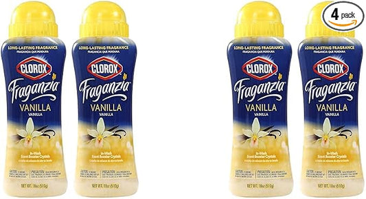 Clorox Fraganzia Laundry Scent Booster Crystals,In-Wash Fragrance Beads for Fresh-Smelling Clothes & Linens,Safe for All Fabrics & Colors,Easy-Pour Bottle,Vanilla Scent,18 Oz,(Pack of 4)
