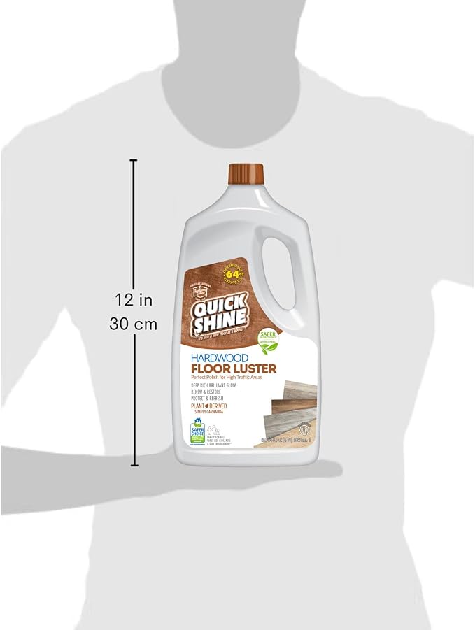 Quick Shine Hardwood Floor Luster 64 oz-4 Pk, Natural Looking Shine | Plant Derived Carnauba Polish, Renew & Protect, Streak & Haze Free, Non-slip, pH Neutral, No PFAS, EPA Safer Choice