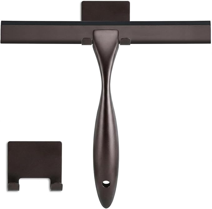 NETANY Shower Squeegee, 12-Inch Bronze Squeegee, All-Purpose Stainless Steel Squeegee for Bathroom, Shower Doors, Mirrors, Tiles and Car Windows - 100% Streak Free