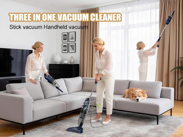 Corded Small Vacuum Cleaners for Home Stick Lightweight VA001 | Powerful Suction, Self-standing, HEPA, Handheld with 180°Left-Right Steering for Pet Hair Hard Floors Carpet Car Office