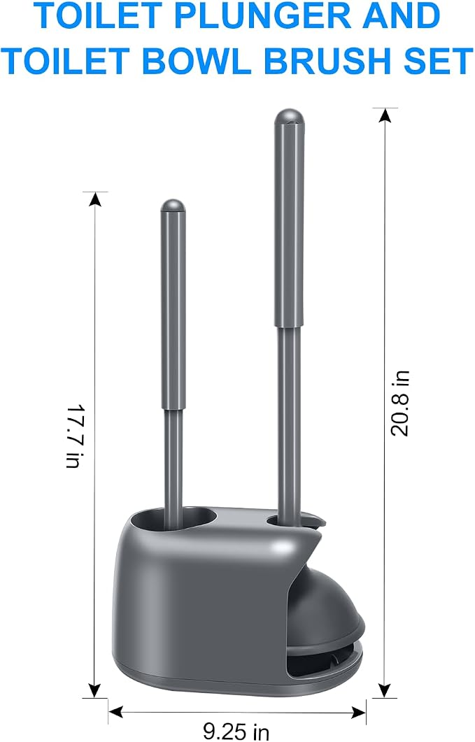 SetSail Toilet Brush and Plunger Set, Semi-Hidden Toilet Plungers Heavy Duty Toilet Bowl Brush and Holder for Bathroom Toilet Plunger and Brush Set for Deeply Cleaning - Gray