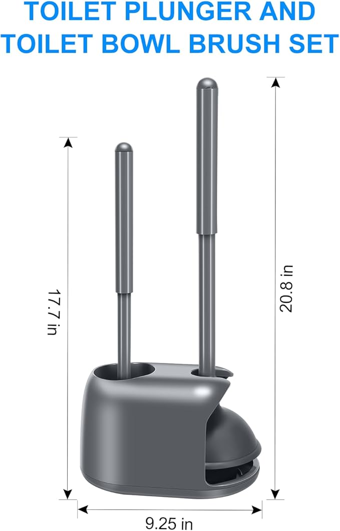 SetSail Toilet Brush and Plunger Set, 2 Packs Toilet Plungers for Bathroom Heavy Duty Toilet Bowl Brush and Holder Hidden Toilet Plunger and Brush Set for Deeply Cleaning - Gray