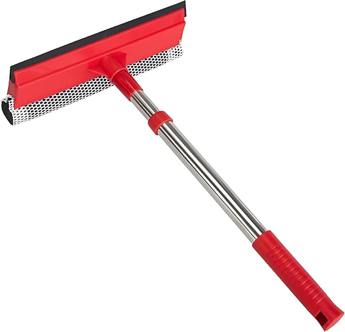 Professional Standard Window Squeegee,2-in-1 Window Cleaner Sponge and Soft Rubber Strip with Retractable Stainless Steel Handle(15.3"-23.6") for Gas Station, Glass,Shower,Outdoor Window Cleaning