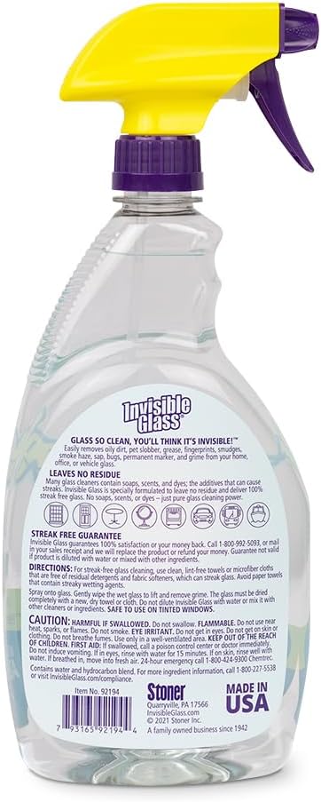 Invisible Glass 92194-4PK Premium Glass and Window Cleaner Spray – Cleans Glass, Windows, Mirrors, Shower Doors, and More – Streak-Free, Ammonia-Free, Tint-Safe – 32 fl oz (Pack of 4)