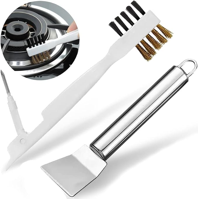 2pcs Kitchen Gas Stove Cleaning Brass Wire Brush Putty Scraper Rust Grease Grime Cleaner