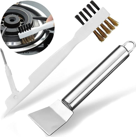 2pcs Kitchen Gas Stove Cleaning Brass Wire Brush Putty Scraper Rust Grease Grime Cleaner