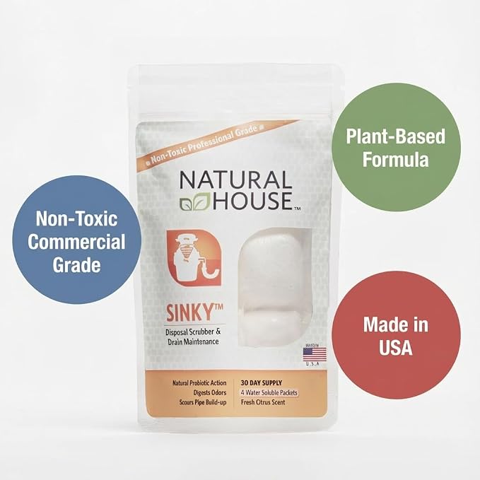 Natural House Sinky - Plant-Based Enzyme Drain Cleaner Pods Family Pack - 120 Count - 2-Year Supply - Septic-Safe, Plumbing-Friendly - Citrus Scent