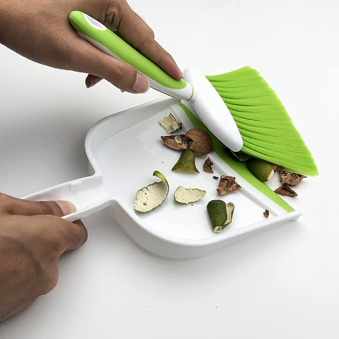 Broom Dustpan Brush Small Dust pan: Small Broom and Dustpan Set Mini Dust pan and Brush Set for Desk, Home, Camping Tent (Light Green)