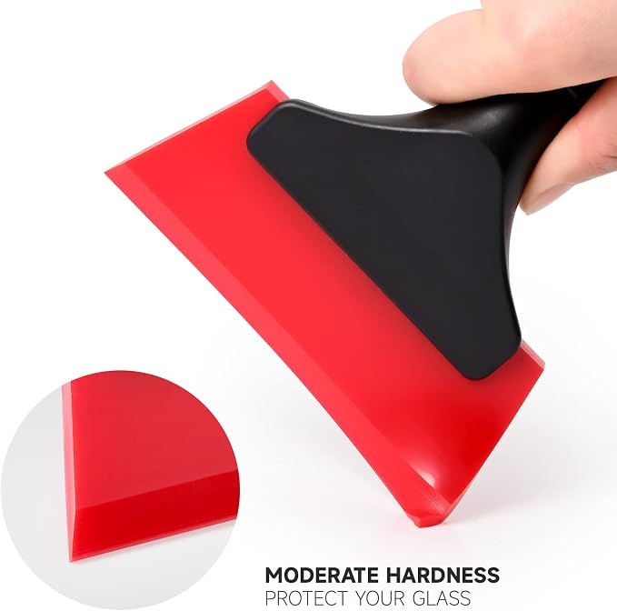 FOSHIO Small Squeegee with 5 Inch Rubber Blade Mini Wiper Window Tinting Tools for Mirror Glass Window Cleaner with Non-Slip Handle (Red Blade)