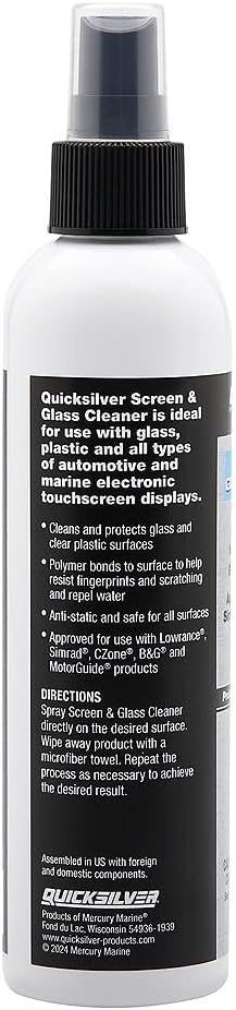 Quicksilver 8M0224418 Screen & Glass Cleaner for Marine Electronics, Windshields and Mirrors, 8 oz.