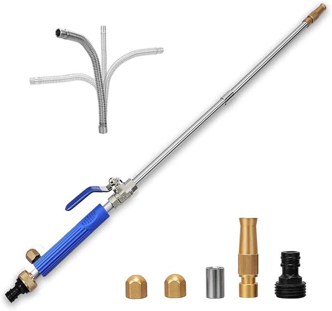High Pressure Power Washer Wand with Flexible Hose Nozzle, 39'' | Hydro Jet Power Washer Cleaning Tool, Wand Lance for Gutter Patio Car Pet Window Glass Blue
