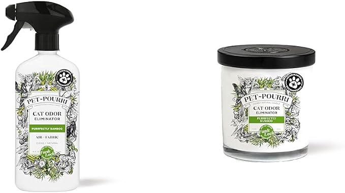 Pet-Pourri Purrfectly Bamboo Cat Odor Freshener Bundle - Air & Fabric Spray 16 Fl Oz + Candle 7.5 Fl Oz (Veterinarian Recommended)