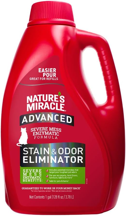 Nature’s Miracle Advanced Cat Stain & Odor Eliminator, Severe Mess, 1 gal | Enzymatic Cleaner Eliminates the Toughest Cat Messes, For Use on Multiple Surfaces, Safe For Pets and Home*, Fresh Scent